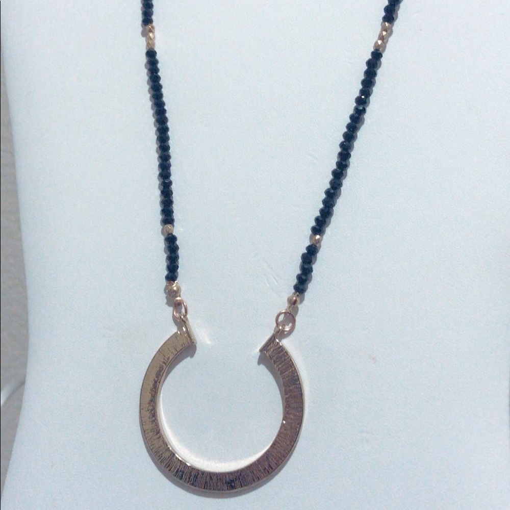 Black gold beaded long necklace